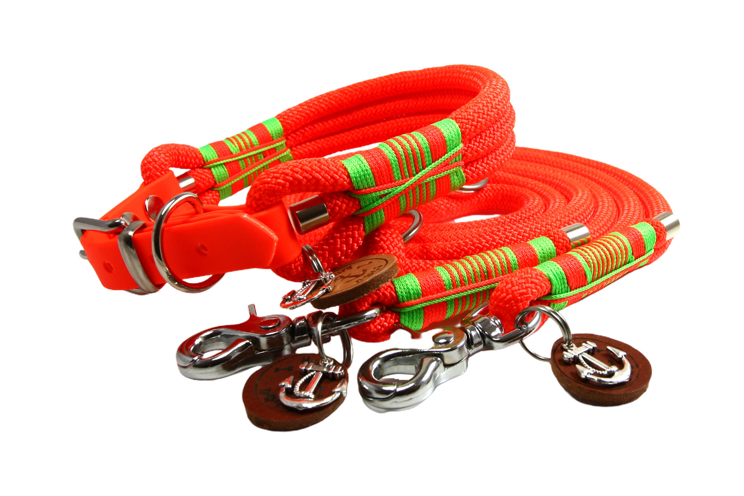 Hundehalsband und Leinen Set Vivid Vibes Neonorange